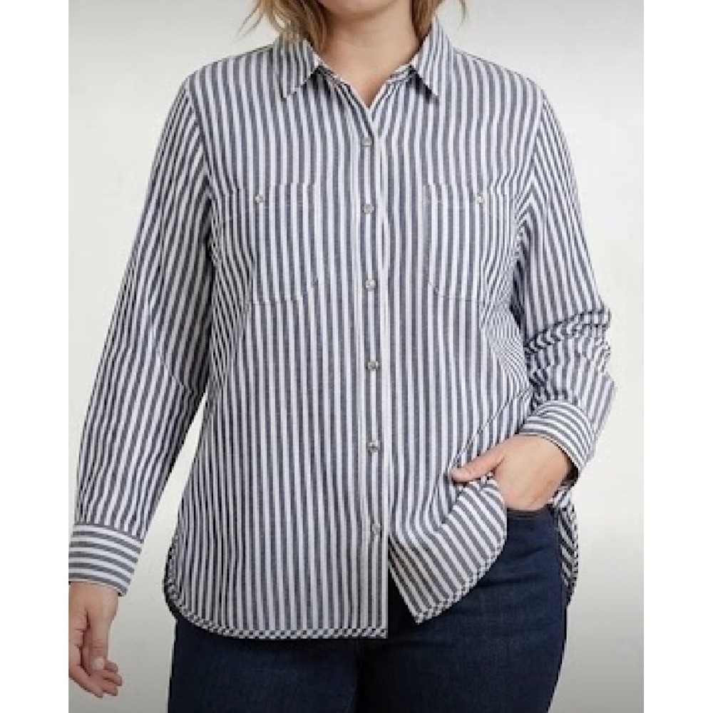 Philosophy Women's Blue Navy White Striped Button Down Blouse Shirt Plus Size 2X